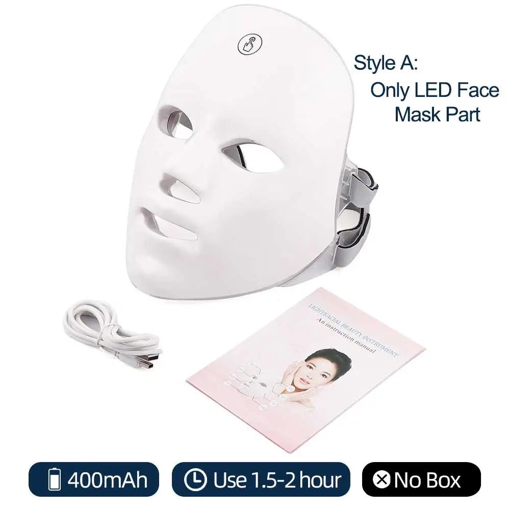 LED Face Mask with Neck Piece — 7 Colors Light Therapy for Skin Tightening & Anti-Aging