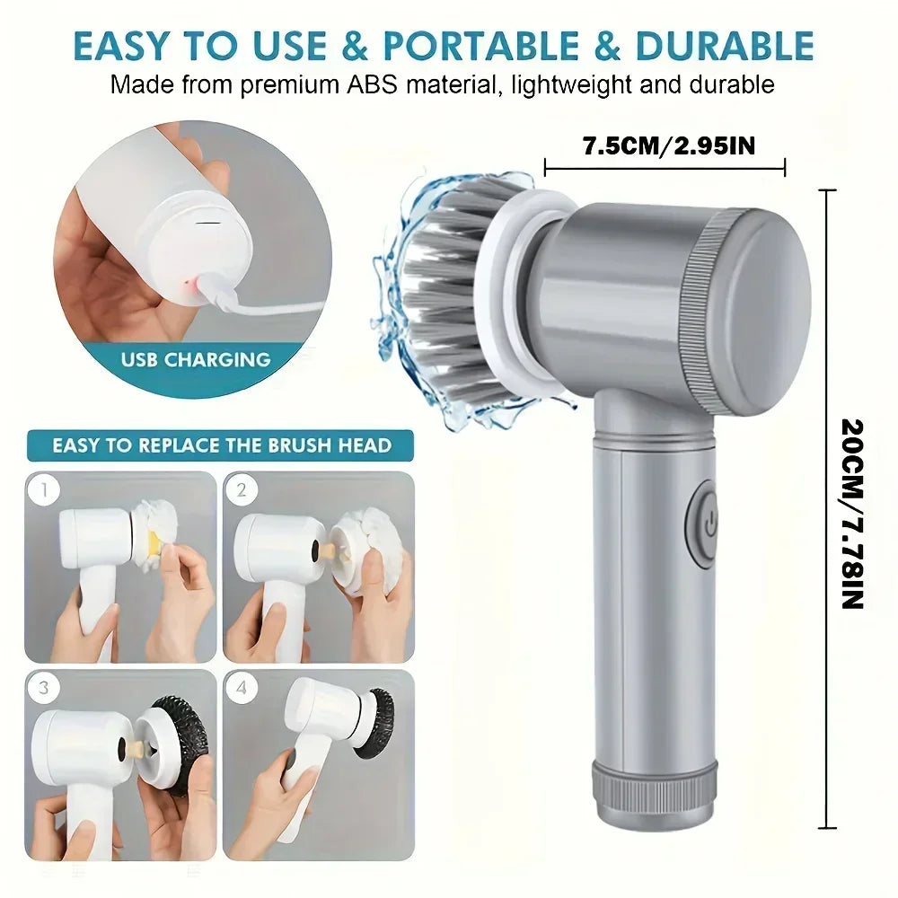 Electric Spin Scrubber — Cordless Cleaning Brush with 5 Brush Heads