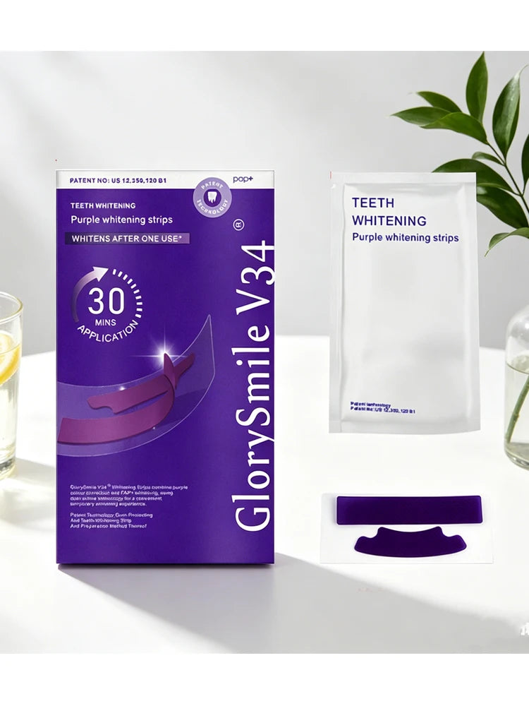 V34 Purple Teeth Whitening Strips — Whiter Teeth in 7 Days