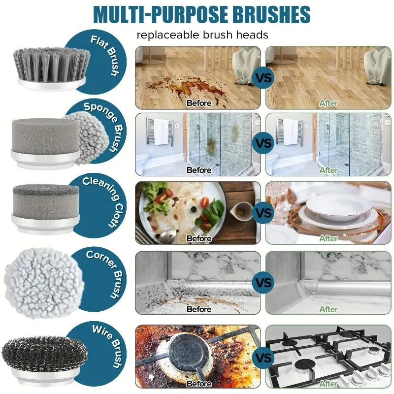 Electric Spin Scrubber — Cordless Cleaning Brush with 5 Brush Heads