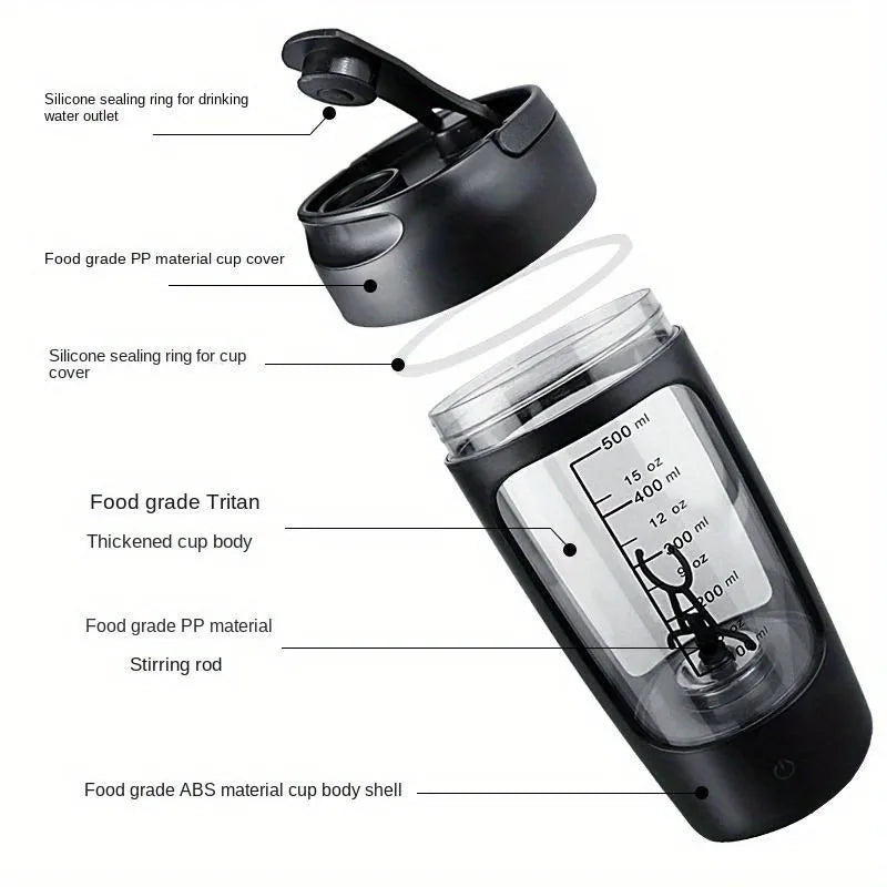 Electric Protein Shaker Bottle 500ml — USB Rechargeable