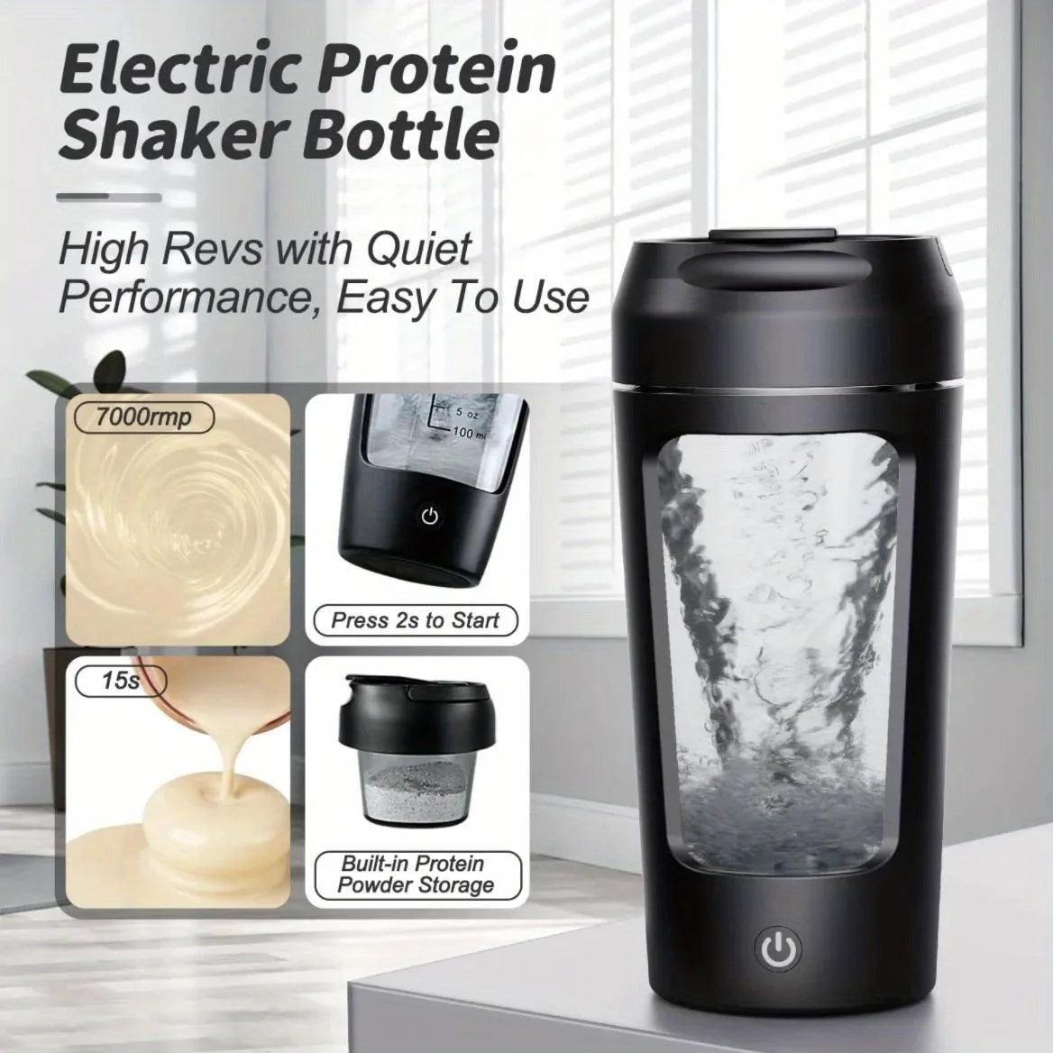 Electric Protein Shaker Bottle 500ml — USB Rechargeable