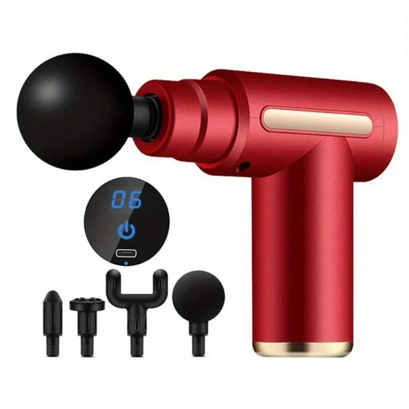 Massage Gun — Deep Tissue Muscle Relaxer, 4 Heads