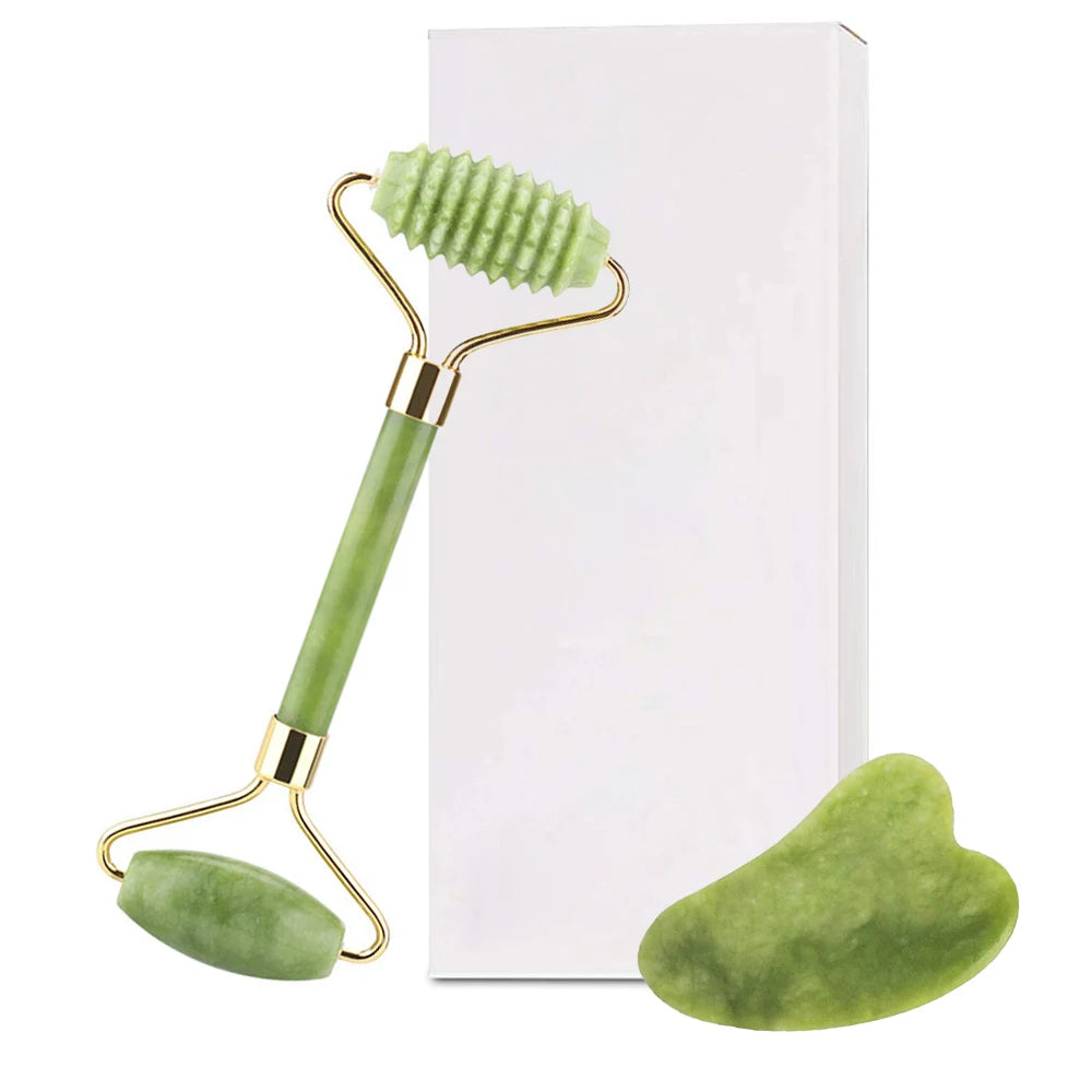 Jade Roller & Gua Sha Set — Natural Quartz Face Massager for Skin Care