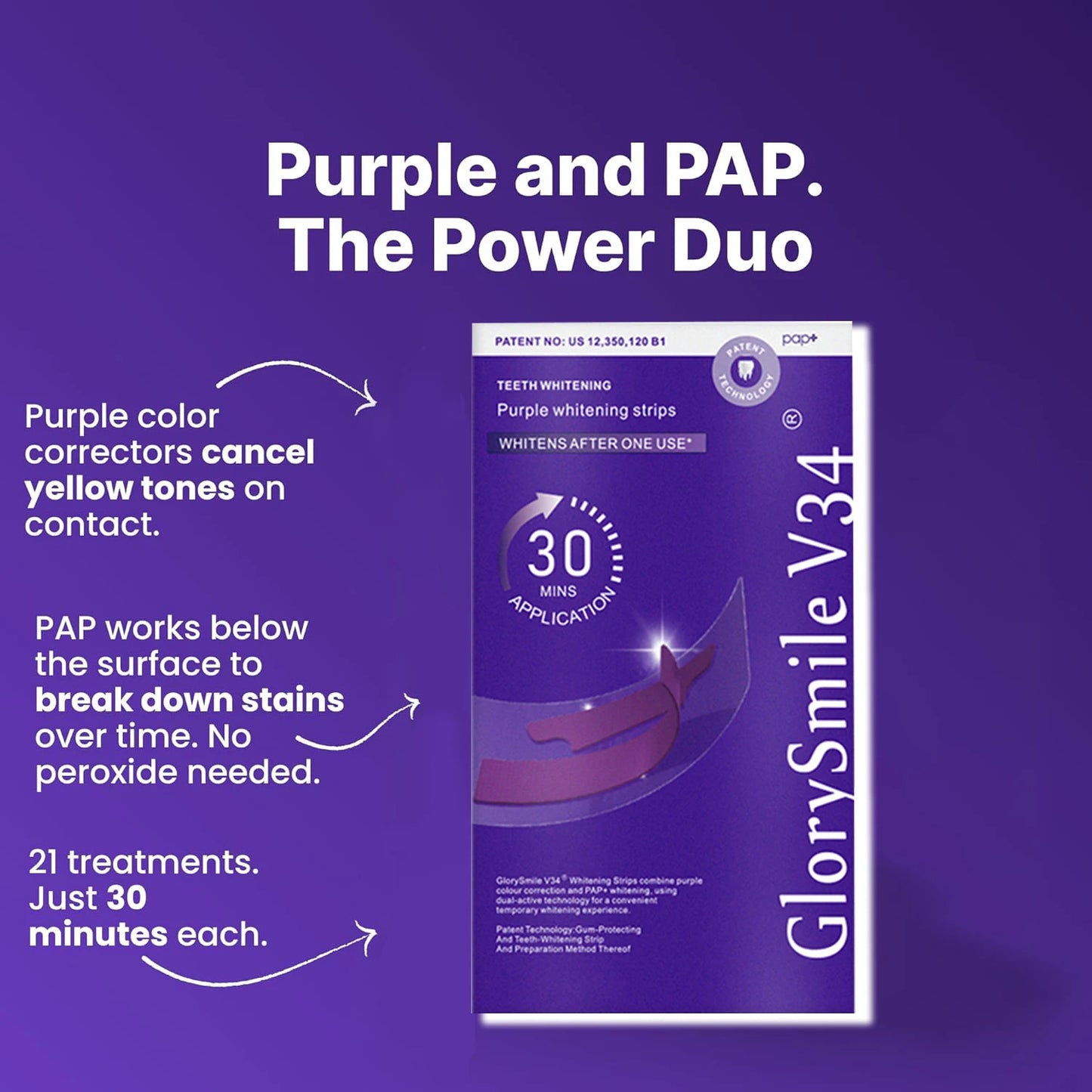 V34 Purple Teeth Whitening Strips — Whiter Teeth in 7 Days