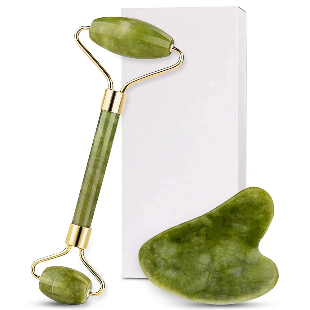 Jade Roller & Gua Sha Set — Natural Quartz Face Massager for Skin Care