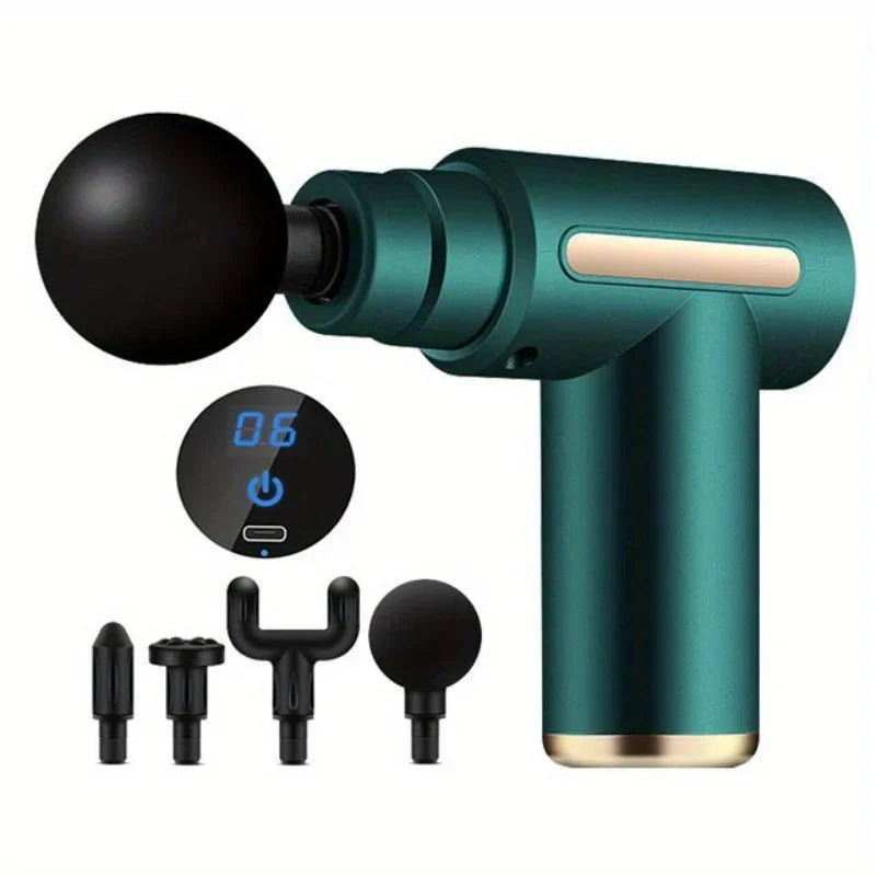Massage Gun — Deep Tissue Muscle Relaxer, 4 Heads
