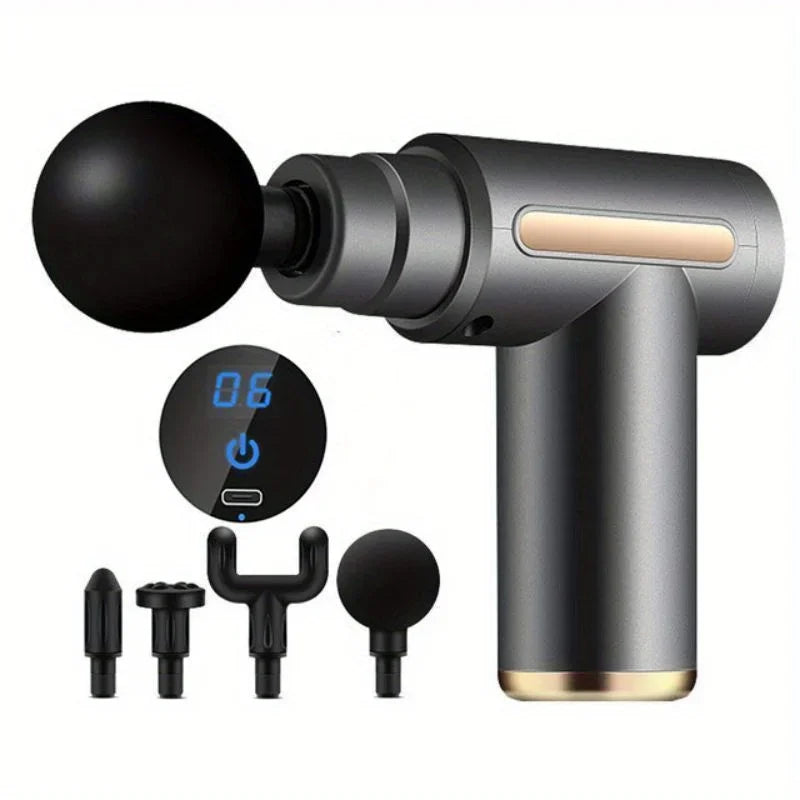 Massage Gun — Deep Tissue Muscle Relaxer, 4 Heads