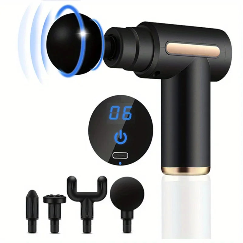 Massage Gun — Deep Tissue Muscle Relaxer, 4 Heads