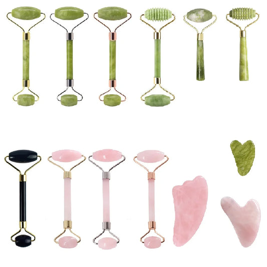Jade Roller & Gua Sha Set — Natural Quartz Face Massager for Skin Care