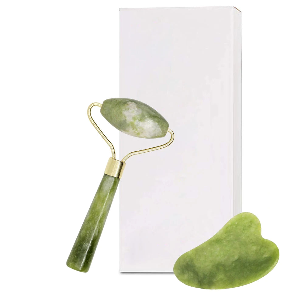 Jade Roller & Gua Sha Set — Natural Quartz Face Massager for Skin Care