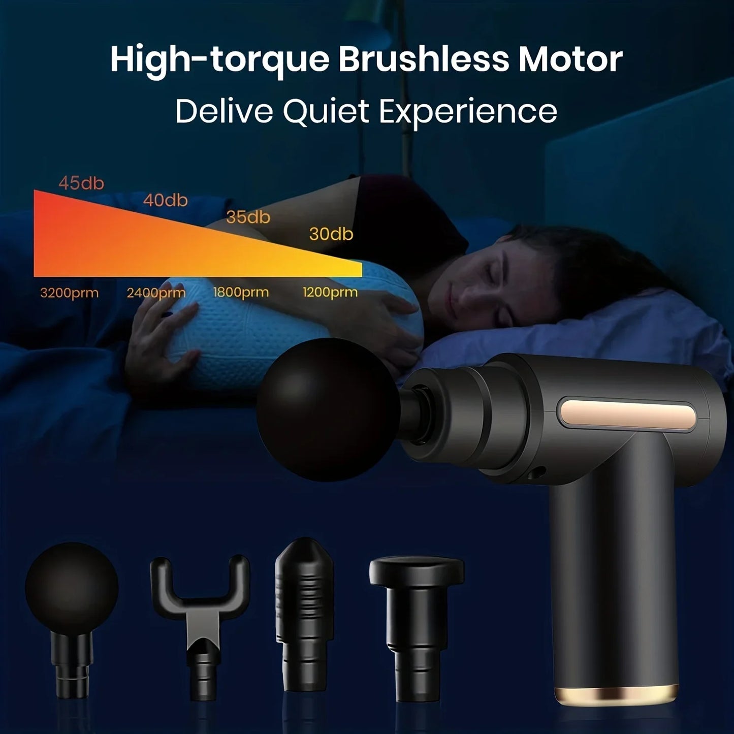 Massage Gun — Deep Tissue Muscle Relaxer, 4 Heads
