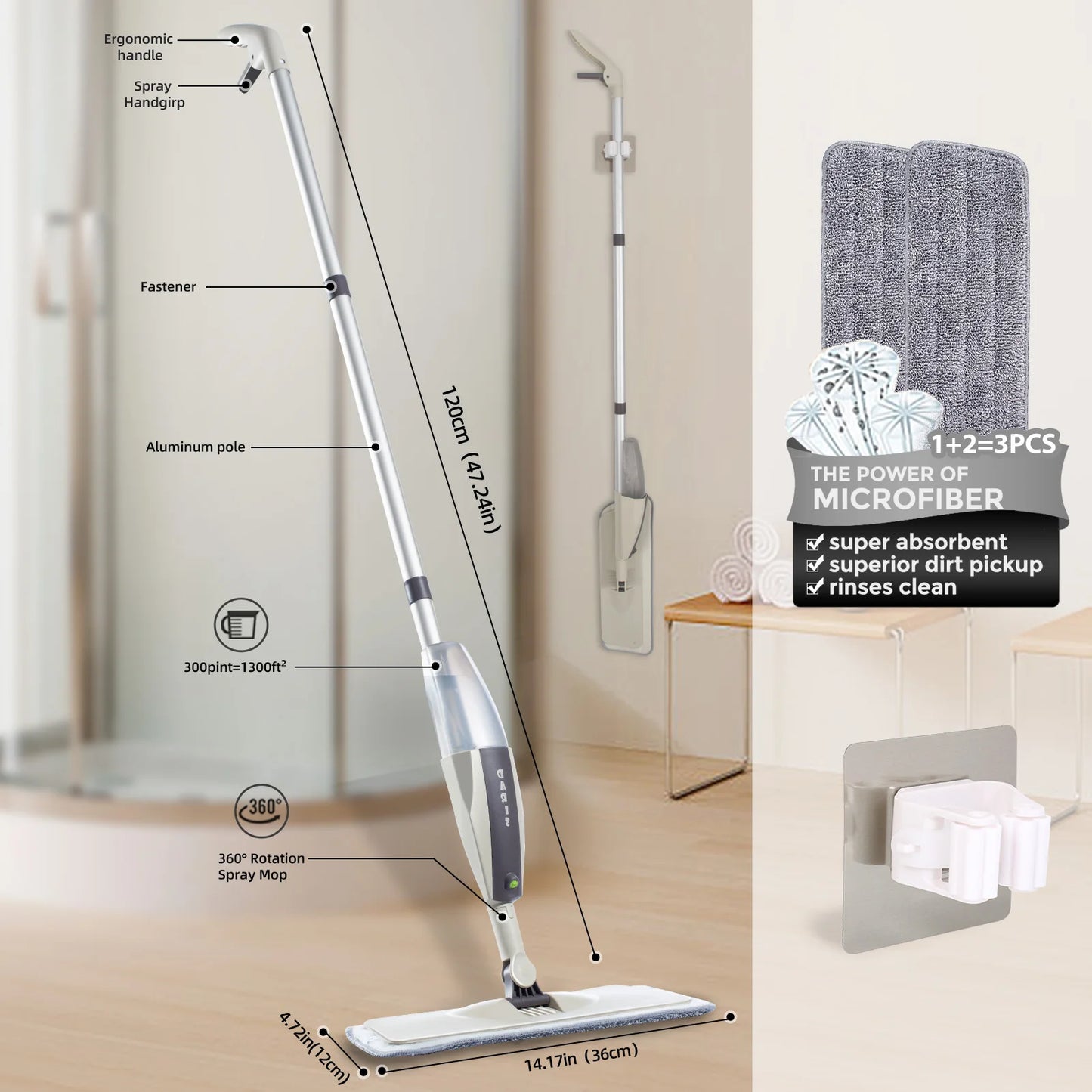 Spray Mop — Microfiber Floor Cleaner with Refillable Bottle