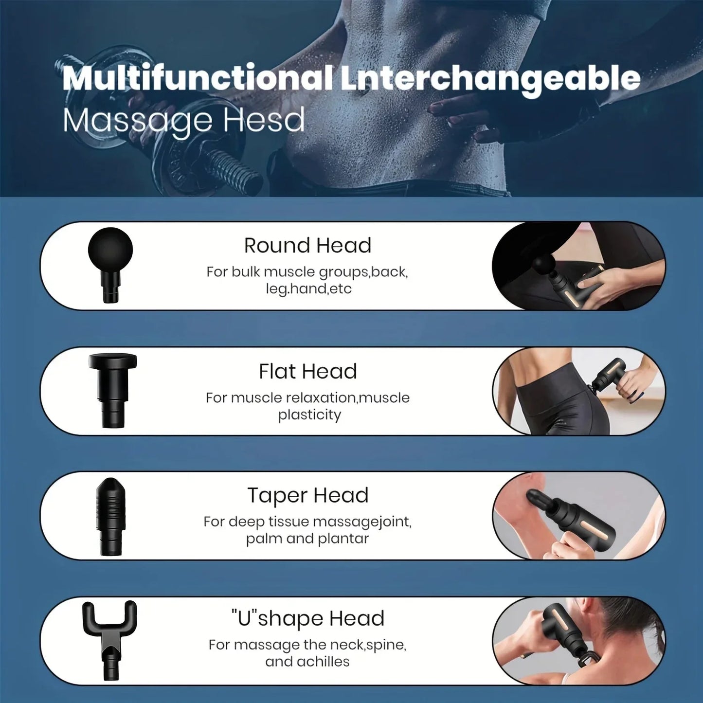Massage Gun — Deep Tissue Muscle Relaxer, 4 Heads