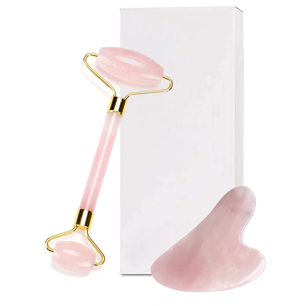 Jade Roller & Gua Sha Set — Natural Quartz Face Massager for Skin Care