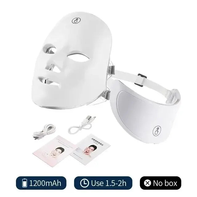 LED Face Mask with Neck Piece — 7 Colors Light Therapy for Skin Tightening & Anti-Aging