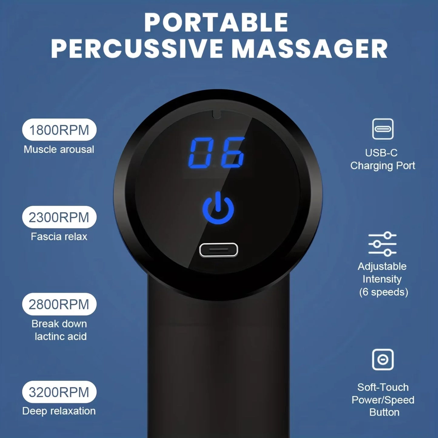Massage Gun — Deep Tissue Muscle Relaxer, 4 Heads